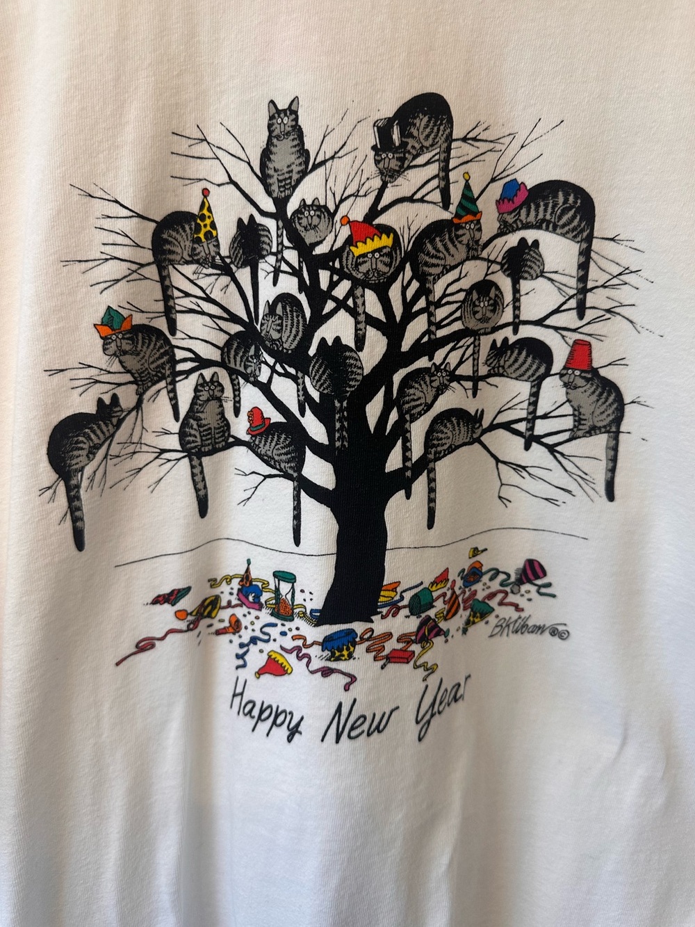 VTG 90s B Kilban Crazy Shirts Hawaii Happy New Year Cat T-Shirt Single Stitch XL
